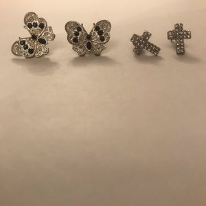 2 Pack Costume Jewelry Butterfly and Cross Earring